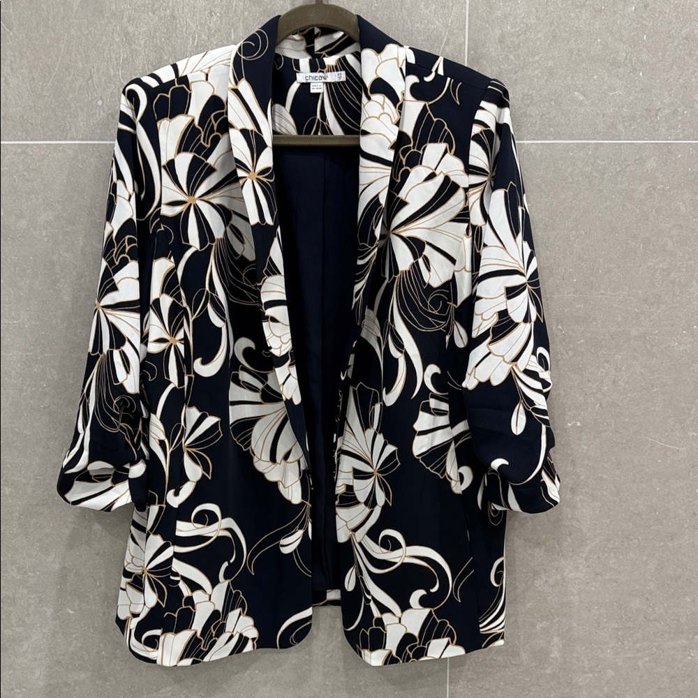 Chico's Navy and Cream Floral Jacket